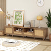 Rattan TV Stand TV Cabinet with 4 Storage Cabinet 2 Open Shelves for Living Room