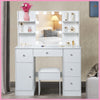 White Dressing Table with 10 LED Lights Mirror and Stool & 5 Drawers Vanity Set