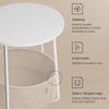 Modern White Round Side Table with Beige Storage Basket – Space-Saving & Stylish