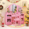 Princess Dressing Table Kids Vanity Desk & Chair Set-Pink