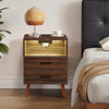 Wooden 2 Drawer Bedside Cabinet LED Nightstand Side Table with Charging Station