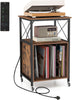 Record Player Stand With Charging Station Vinyl Storage Cabinet Rolling Table