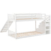 3ft Bunk Bed with Stairs and Slide, Solid Pine Wood Frame, Children Bed White