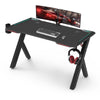Adjustable LED Gaming Desk Computer Table w/Cup Holder Headphone Hook Cable Hole