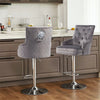 Grey Velvet Bar Stool Lion Knocker Chrome Base Quilted Deep Button Swivel Chair