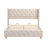 Upholstered Bed Frame Double Bed with Button Tufted Headboard & Wing Side Beige