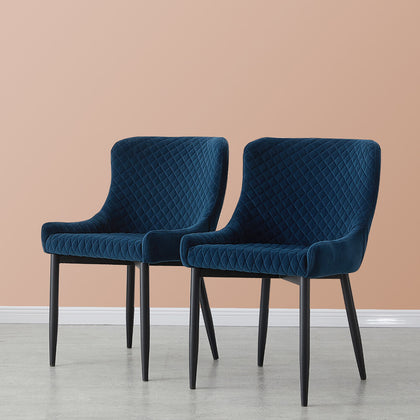 2X Blue Velvet Dining Chairs Padded Seat Office Chairs Kitchen Furniture Luxury