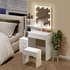 Dressing Table with LED Lights Vanity Makeup Table with 4 Storage Drawer Stool