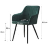 Set of 2 Modern Green Dining Chairs Velvet Fabric Armchairs ＆ Metal Legs Kitchen