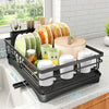 Dish Drainer Rack Kitchen Sink Drying Rack Bowl Plate Holder W/360°Drip Tray UK
