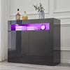2 Doors Black Sideboard Cabinet High Gloss Cupboard Storage Furniture With LED