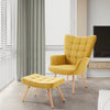 Wingback Lounge Armchair & Footrest Linen Wood Living Room Single Sofa Chair Set