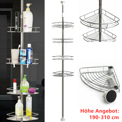 4 Tier Telescopic Bathroom Corner Shelf Silver Rack Shower Caddy Organizer UK