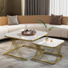 Nesting Coffee Table Set of 2 Square Stacking Side End Table with Metal Frame