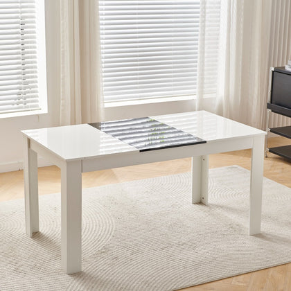 Modern High Gloss 150×80cm White+Black Dining Table for 4-6 Wooden Kitchen Table