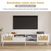TV Stand Cabinet 1 Drawer 2 Doors Wooden Rattan TV Entertainment Unit White UK