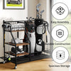 Multifunctional Rolling Golf Bag Stand Metal Storage Rack With Wheels & Shelves