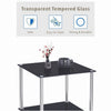 Square Black Tempered Glass Sofa Side End Table Bedside Table with Storage Shelf