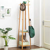 Bamboo Coat Rack Hall Tree Clothes Rail Garment Stand with Storage Shelf