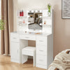 White Dressing VanityTable Wood Makeup Desk with LED Mirror 5 Drawers Stool