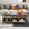 Coffee Table Wooden Storage Shelf Metal Frame Rectangle Brown Black Center Table