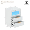 White LED Bedside Table 2 Drawers with Charging Station Nightstand Cabinet