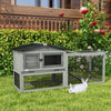 Wooden Rabbit Hutch with Run, Asphalt Roof, Pull-Out Tray, Ramp, Grey