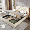Double Size Bed Ottoman Lift Up Storage Bed Velvet Upholstered Bed Frame Beige