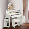 Corner Mirror Dressing Table with LED Lights Makeup Desk 3 Drawers White