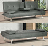 Sofa Bed Faux Leather with Cup Holders 2 Seater Click Clack Living Room Recliner