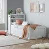 Wooden Single Bed with 3 Storage Drawers & Shelf Headboard White Grey