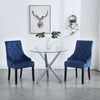 2x Blue Upholstered Velvet Dining Chairs Solid Wood Legs Button Tufted Armchairs