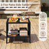 Outdoor Side Table 2-Tier Patio Metal End Table w/4CM Umbrella Hole-Natural