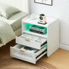 LED BedsideTable Cabinet Storage Nightstand W/Charging Station 2 Drawers White