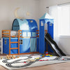 Bunk Bed with Slide and Curtains Blue 90x200 O3B2