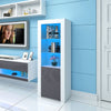 Tall Display Cabinet with High Gloss Grey Door and LED Light Wooden Bookshelf UK