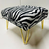Handmade Zebra Print Footstool - Animal Print Fabric Footrest with Wooden Feet