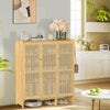 Bamboo Shoe Cabinet Storage Cupboard Footwear Stand Rack Rattan Doors Side Hooks