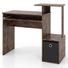Compact Home Office Desk with Open Shelf & Fabric Storage Drawer-Rustic Brown