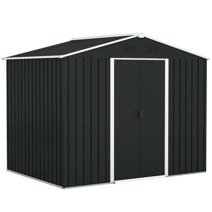 8 x 6ft Garden Storage Shed with Double Sliding Door Outdoor Grey