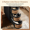 Solid Wood Side Table, 3-Drawer Rattan w/ Exquisite Embossed Handles Living Room