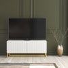 TV Unit 100cm Fluted Doors White Matt Gold Metal Base Modern Cabinet Stand