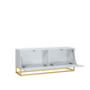 TV Unit 100cm Fluted Doors White Matt Gold Metal Base Modern Cabinet Stand