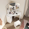 Bedroom Vanity Set White Dressing Table Makeup Desk with Mirror 5 Drawers Stool