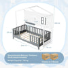 Single Wood House Bed Montessori Floor Bed w/ 2 Shelves & Guardrails