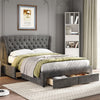 Double Upholstered Platform Bed Frame 135x190 with Drawers Storage and Headboard