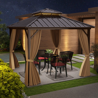 290 x 290 cm Hardtop Gazebo w/Aluminum Frame-Coffee