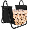 Firewood Storage Holder with Canvas Tote Carrier & Heavy-Duty Metal Frame