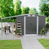 8ft X8ft Steel Garden Shed Apex Roof Outdoor Storage Shed W/ Extra Shelter, Grey