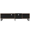 Modern TV Stand with 2 Doors & 2 Drawers - Black & Wood Media Unit, 190x38x48cm